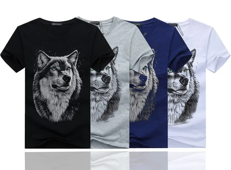 3D Wolf Head Man Round Collar Short Sleeve T-Shirt