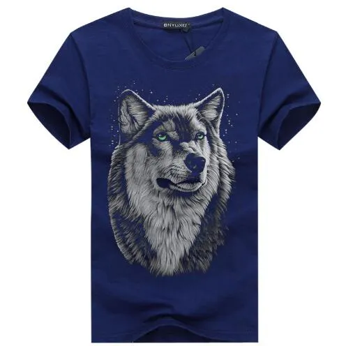 3D Wolf Head Man Round Collar Short Sleeve T-Shirt