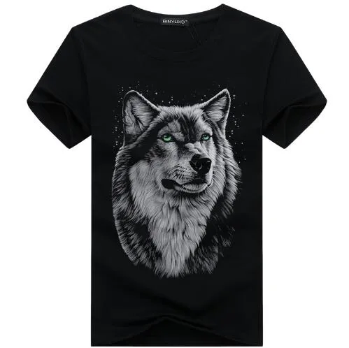 3D Wolf Head Man Round Collar Short Sleeve T-Shirt