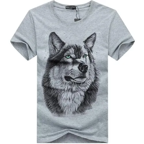 3D Wolf Head Man Round Collar Short Sleeve T-Shirt