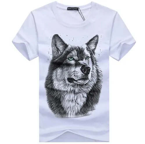 3D Wolf Head Man Round Collar Short Sleeve T-Shirt