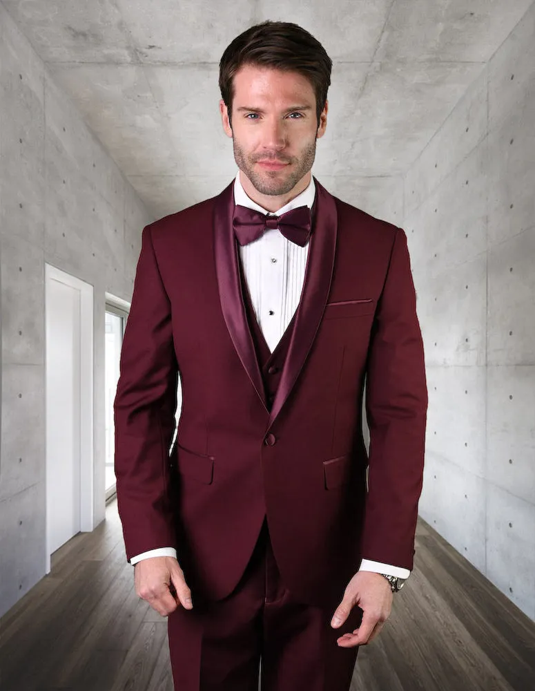 3pc Flat Front Pants Shawl Lapel Tuxedo | TUX-SH| Burgundy