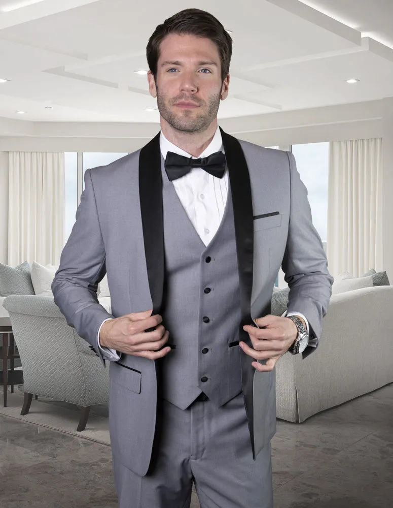 3pc Flat Front Pants Shawl Lapel Tuxedo | TUX-SH| Grey