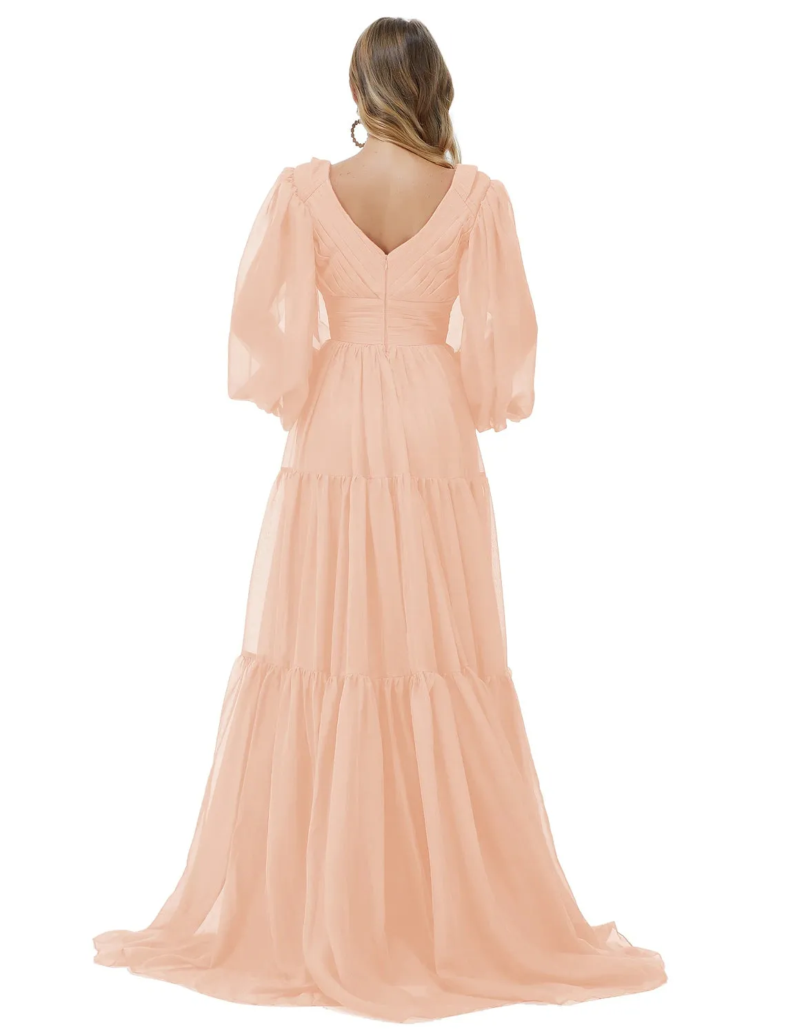 A-Line Prom Dresses Sexy Dress Party Wear Formal Evening Sweep / Brush Train Long Sleeve V Neck Chiffon with Ruched