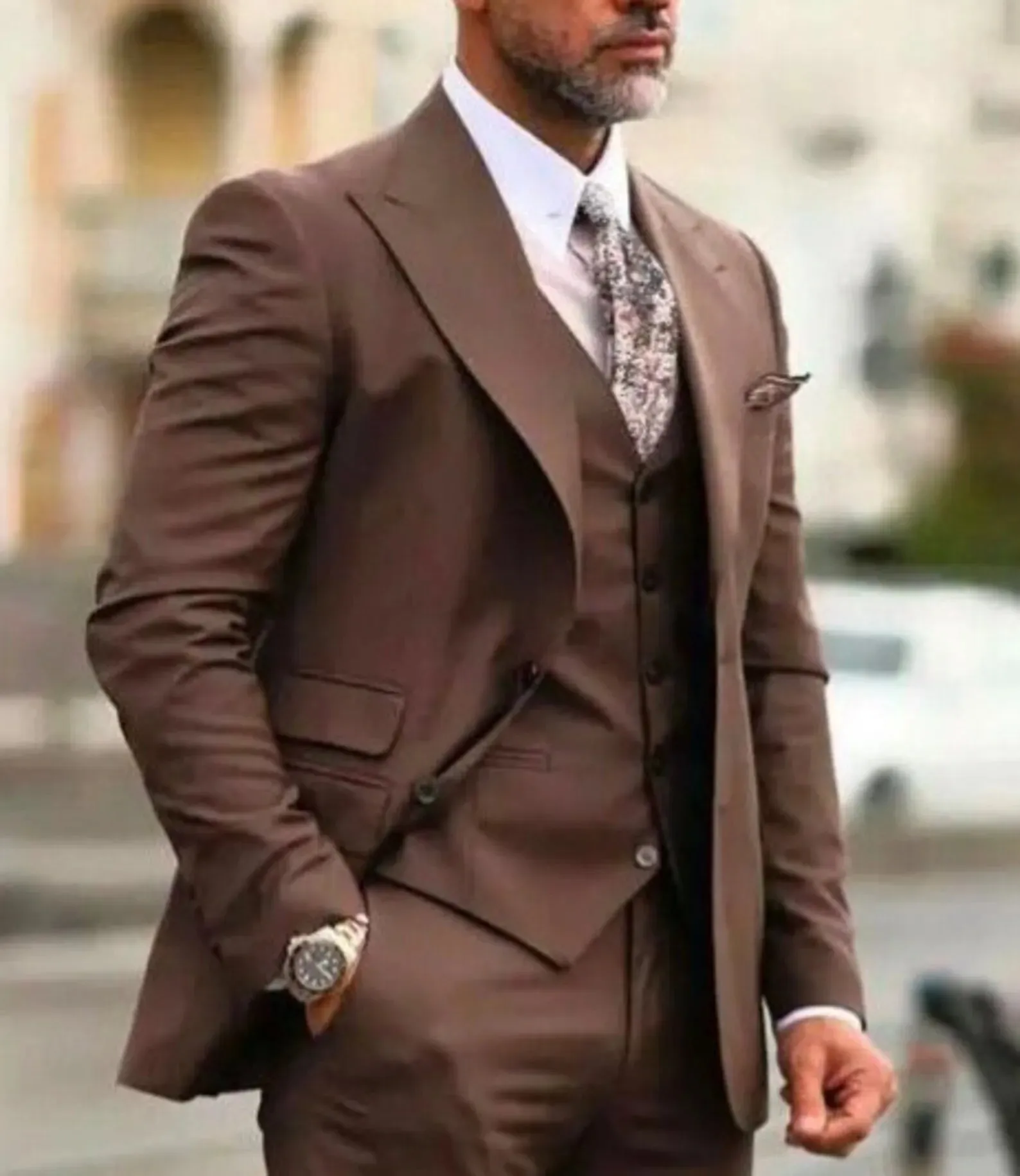 Aidase Classy Brown Men Suits Wedding Tuxedos For Bridegroom Wear Formal Blazer Custom Three-Piece Jacket Pants Vest Trajes De Hombre