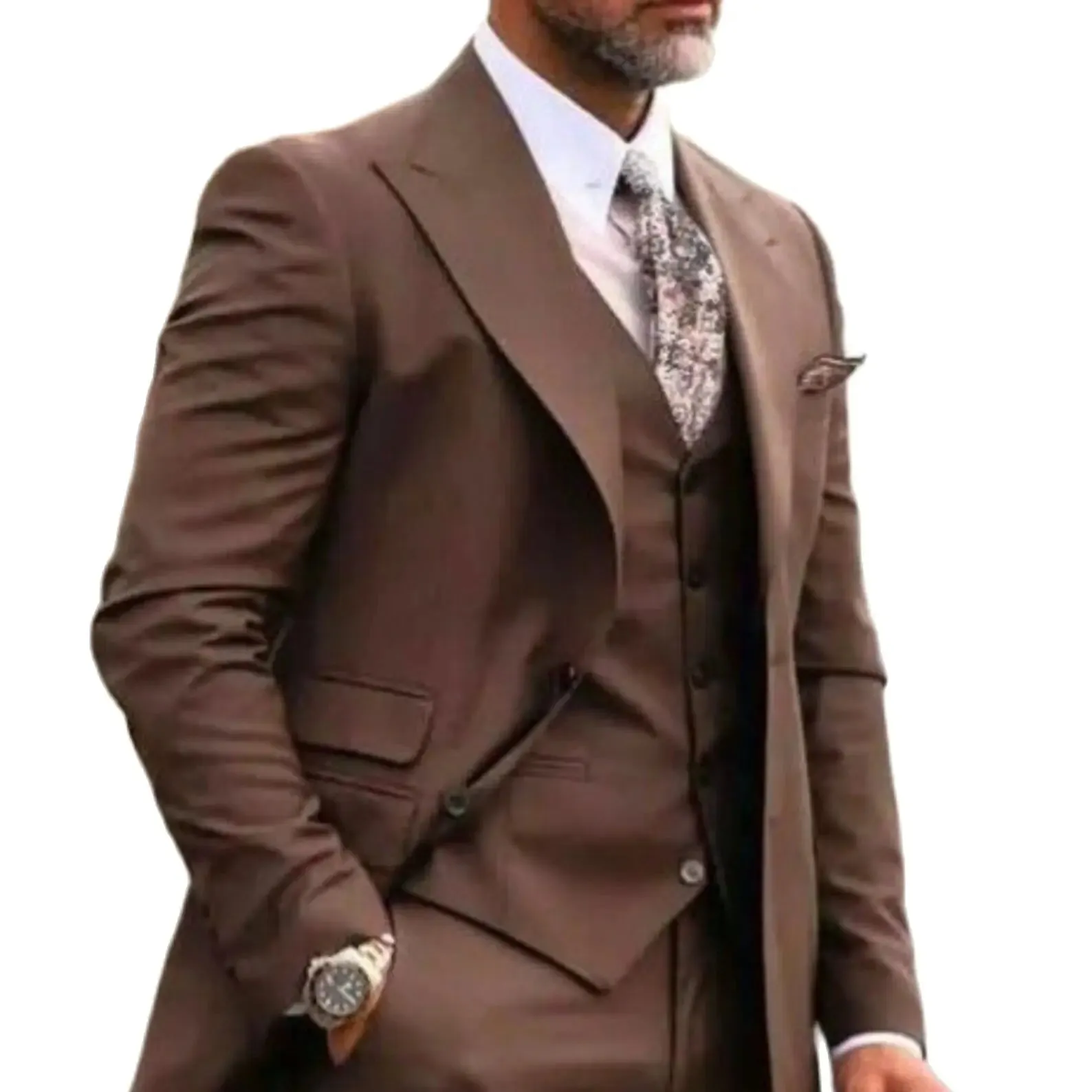 Aidase Classy Brown Men Suits Wedding Tuxedos For Bridegroom Wear Formal Blazer Custom Three-Piece Jacket Pants Vest Trajes De Hombre