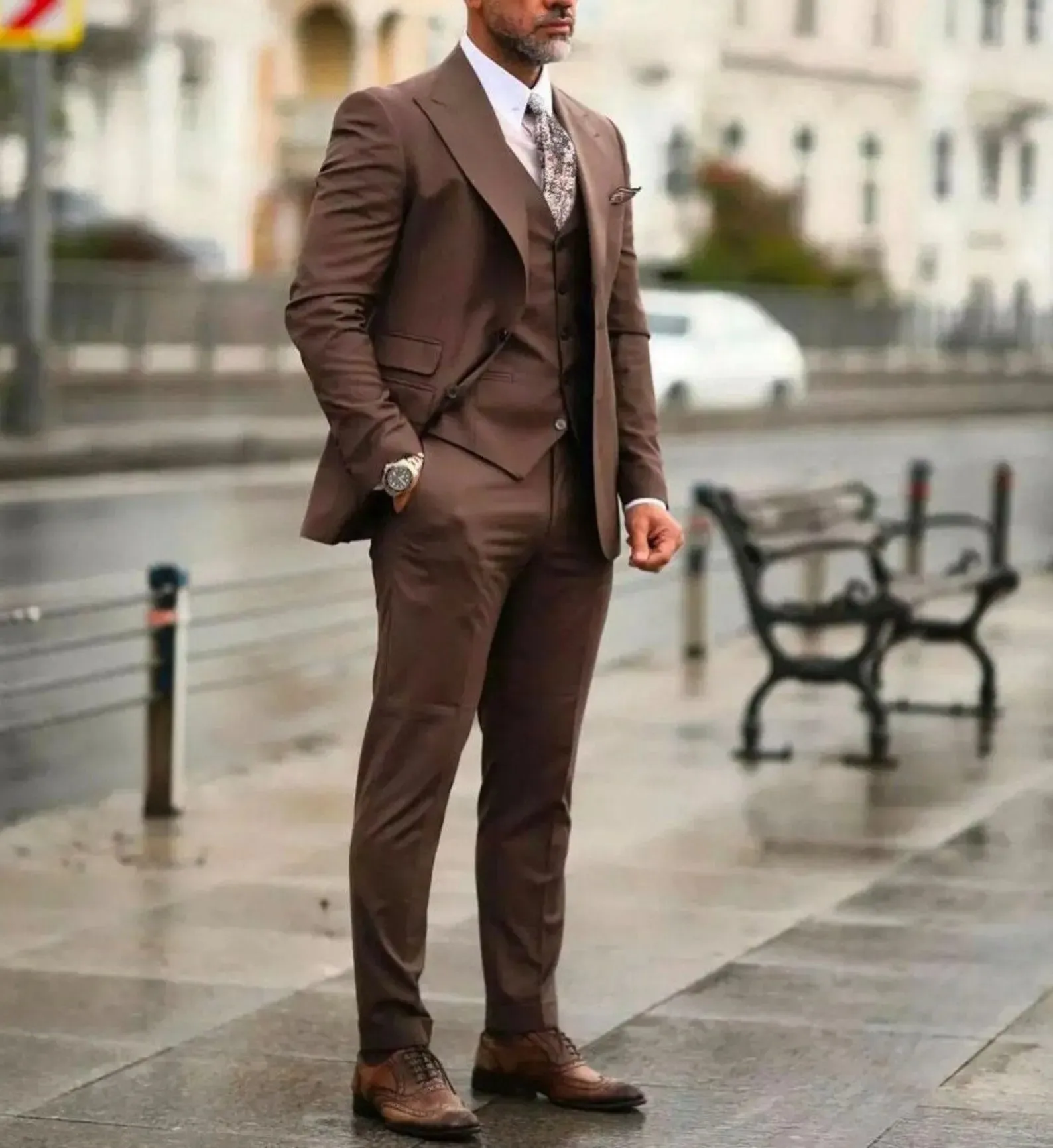 Aidase Classy Brown Men Suits Wedding Tuxedos For Bridegroom Wear Formal Blazer Custom Three-Piece Jacket Pants Vest Trajes De Hombre