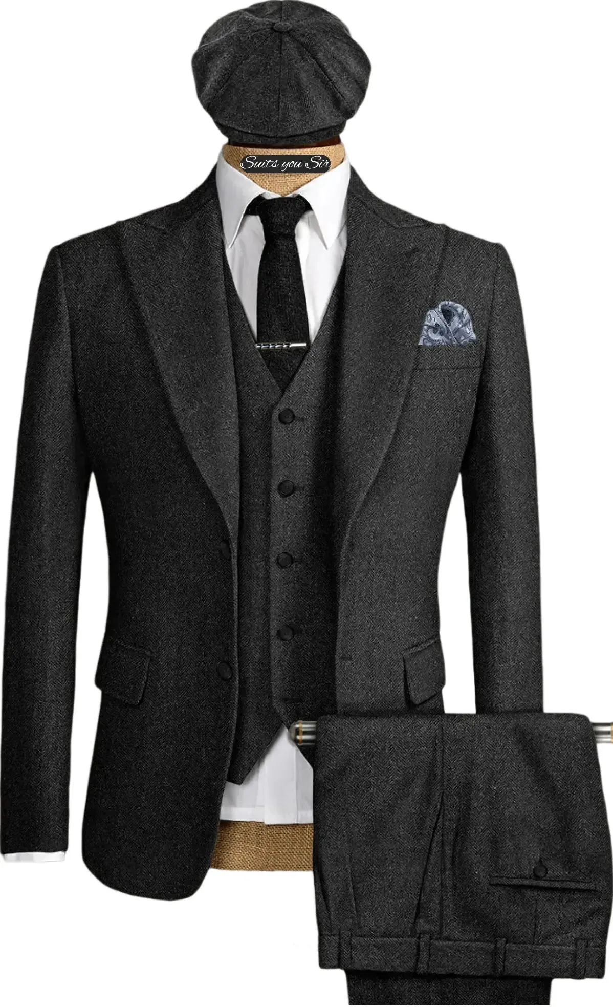 Aidase Mens Herringbone Suits 3 Pieces Wool Formal Groom Wear Work Business Customize Tuxedos Blazer Pants Vest For Wedding