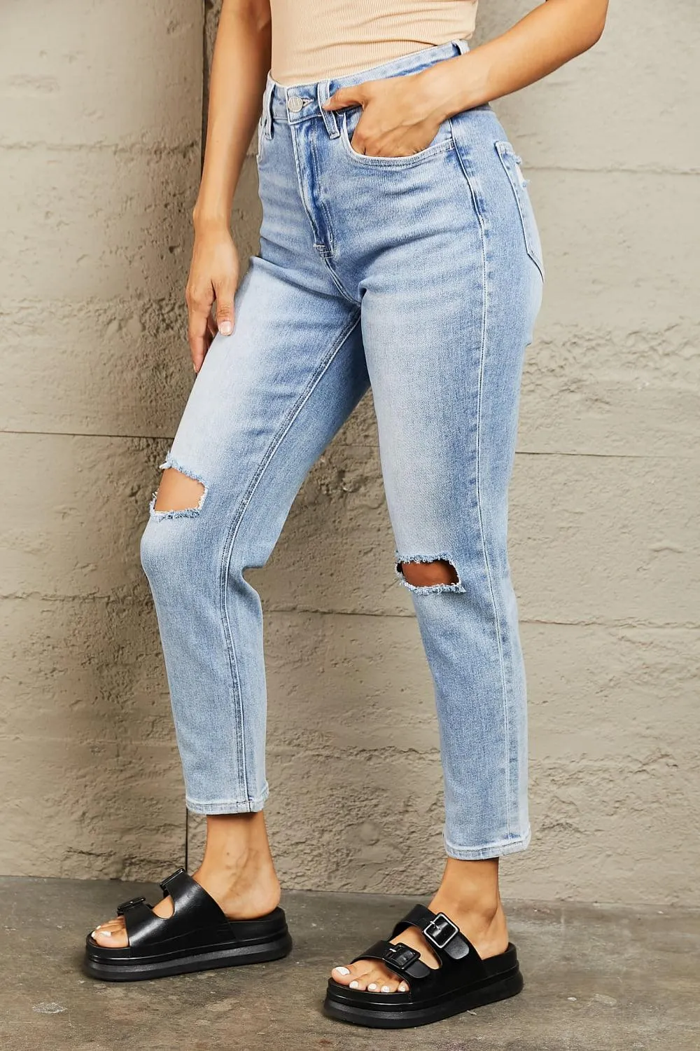 BAYEAS High Waisted Distressed Slim Jeans