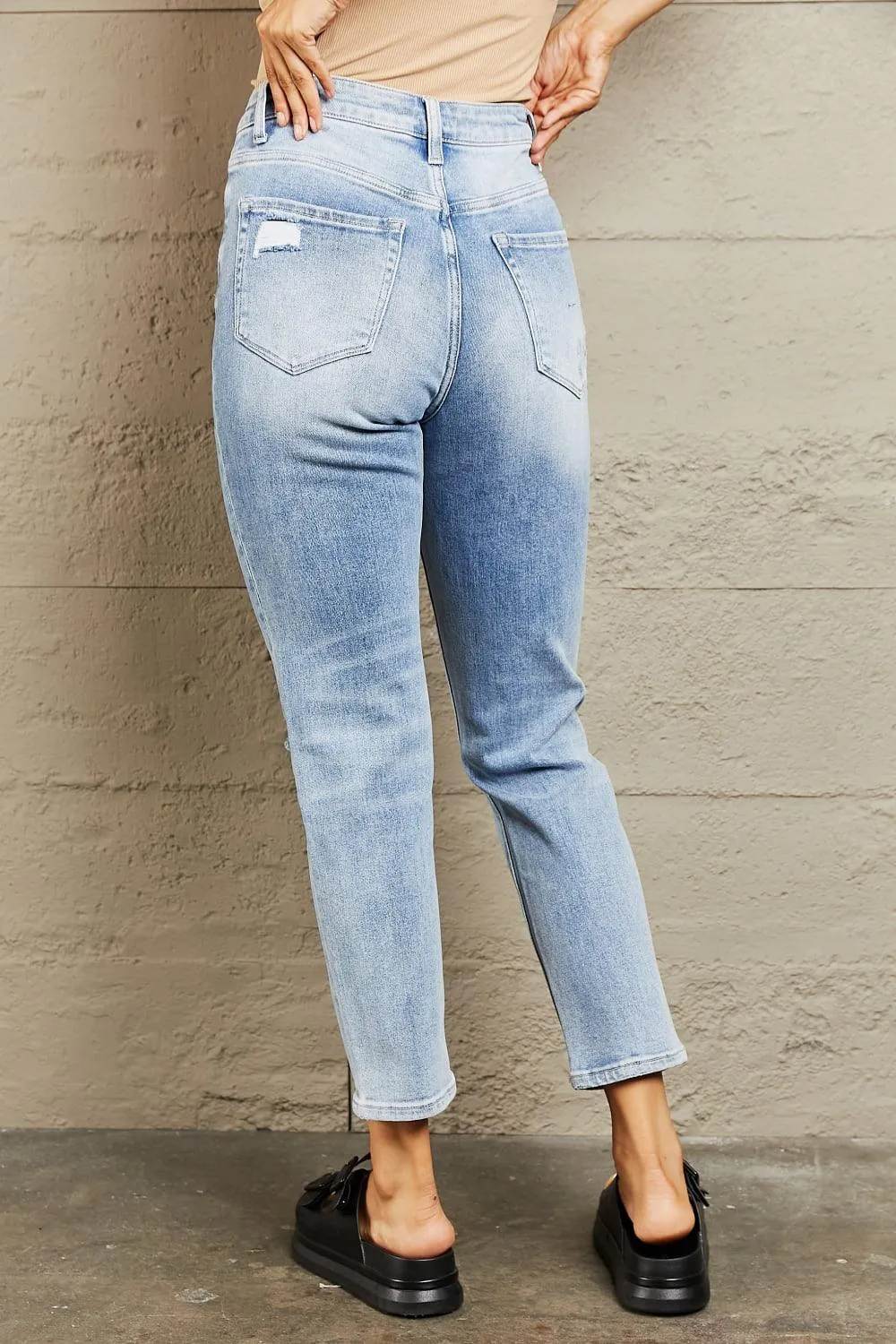 BAYEAS High Waisted Distressed Slim Jeans