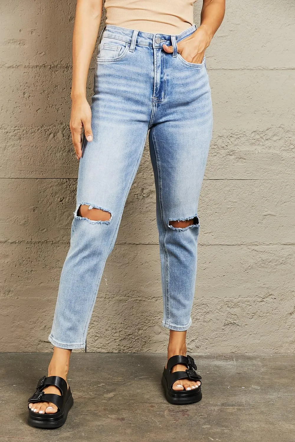 BAYEAS High Waisted Distressed Slim Jeans