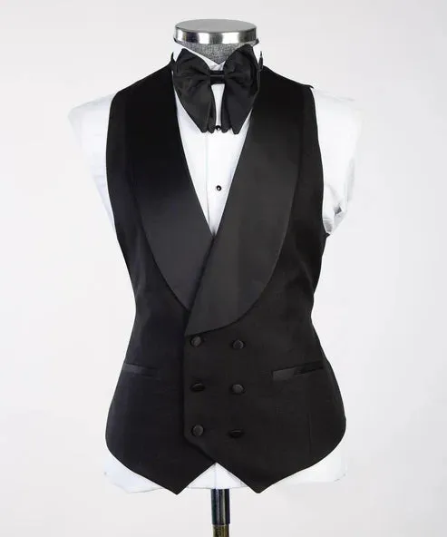 Beaded and Stone Stitched Three Piece Black Tuxedo