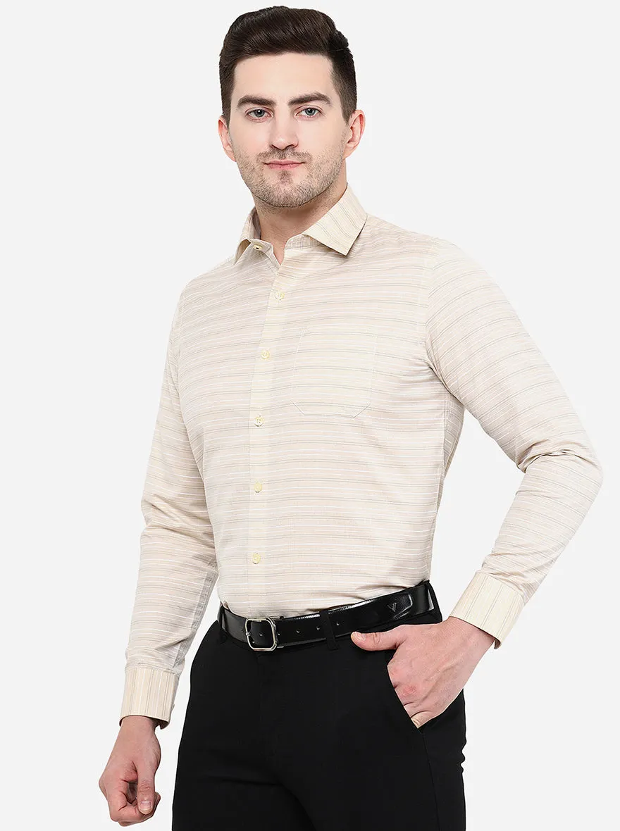 Beige Striped Slim Fit Formal Shirt | Greenfibre