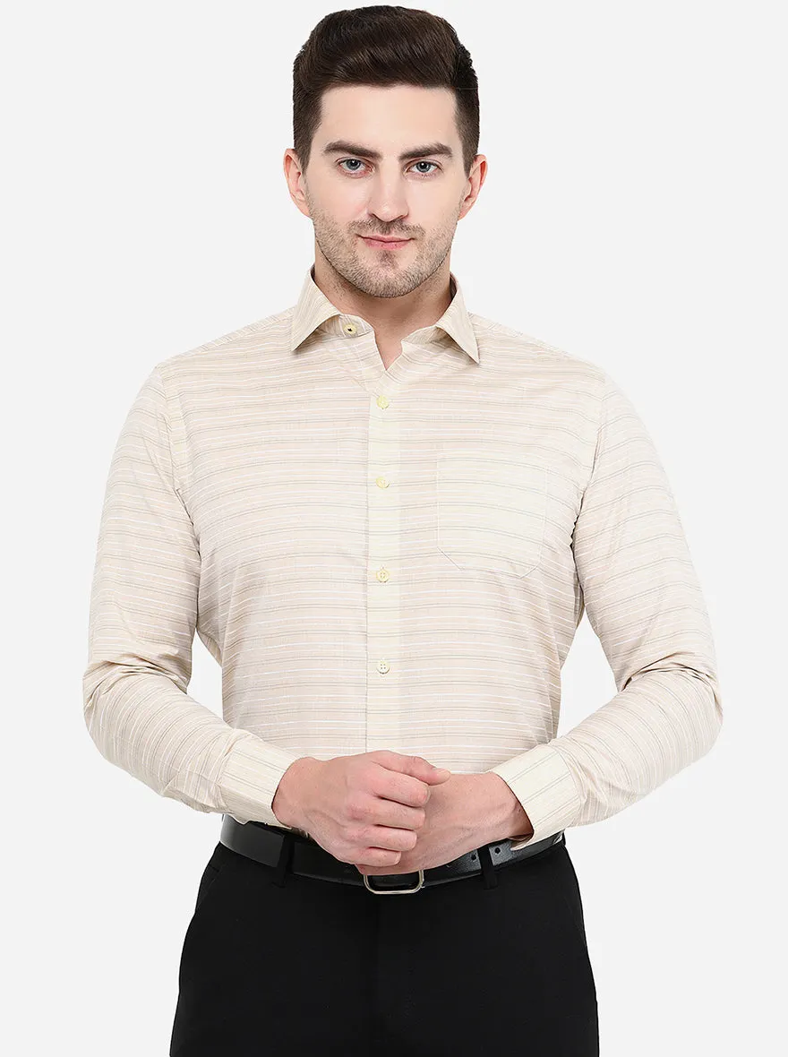 Beige Striped Slim Fit Formal Shirt | Greenfibre