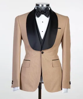 Beige Tuxedo With Black Lapel