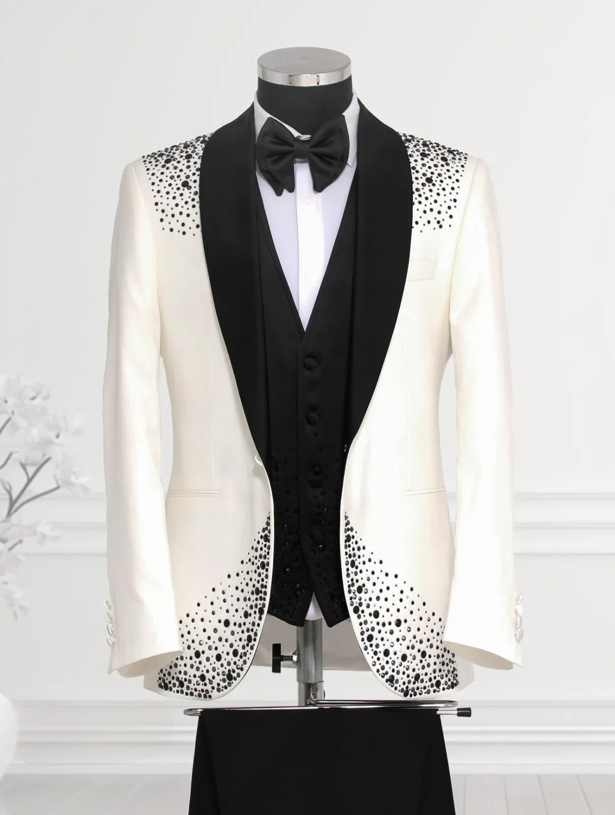 Black Rhinestone Decorated Ivory Tuxedo