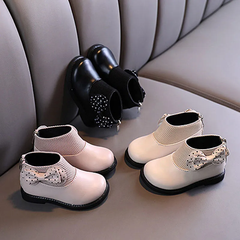 Chirldren Ankle Boots Winter Plush Bow Martin Boots