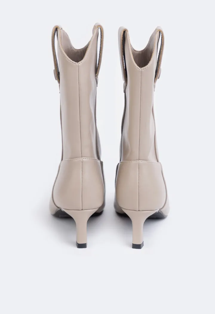 Choice Heeled Solid Boots Beige