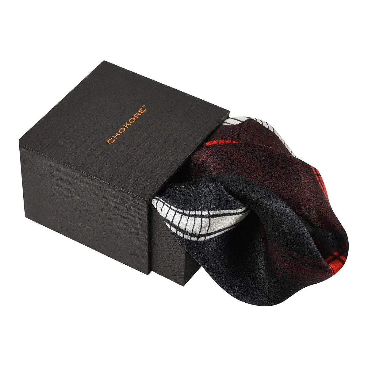 Chokore 4-in-1 Black & Red Silk Pocket Square