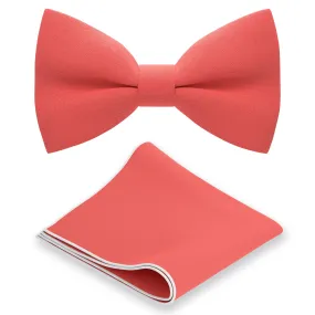 Coral Bow Tie with Handkerchief Set