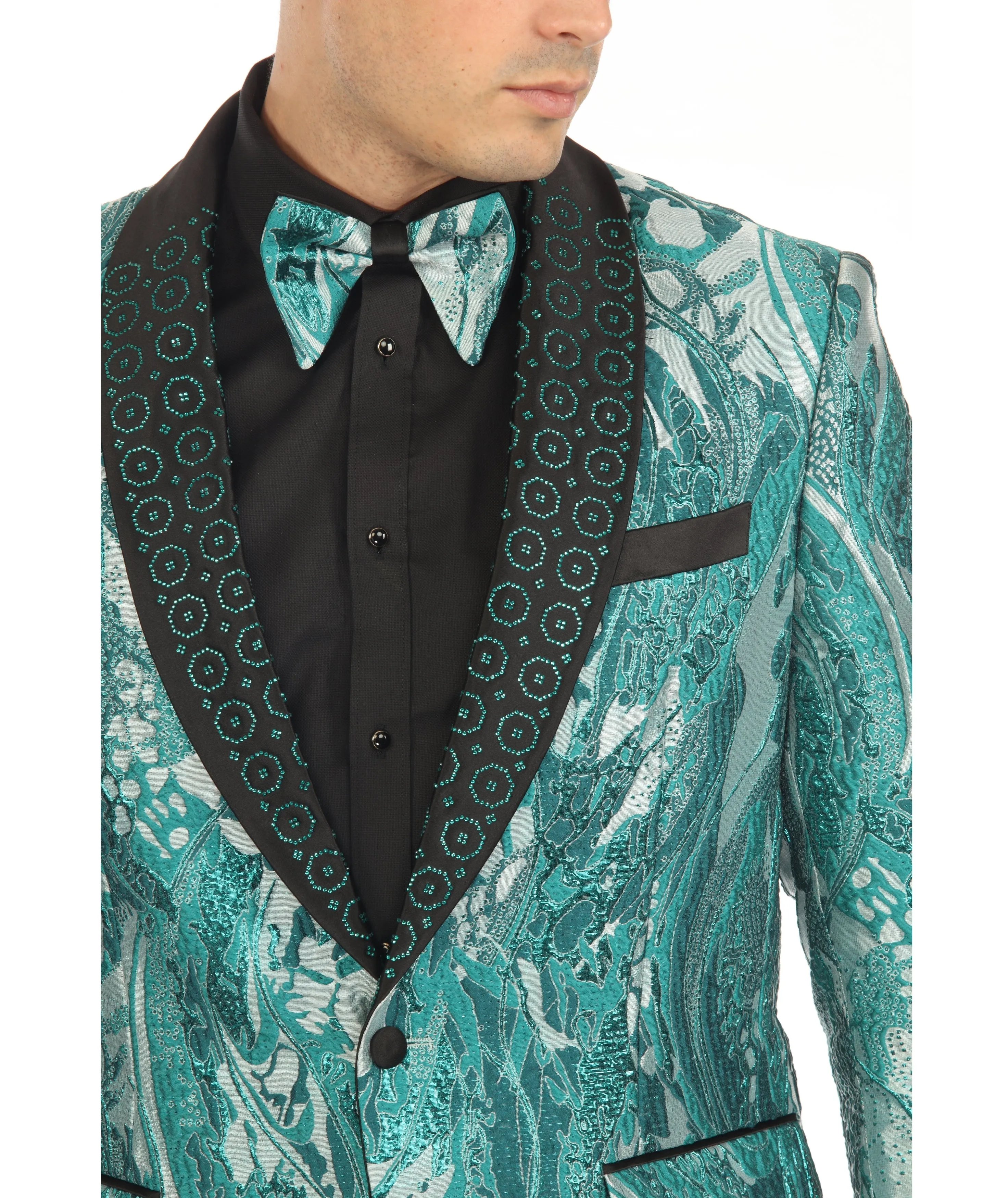 COSMOPOLITAN - AQUA MENS COSMOPOLITAN AQUA SHAWL COLLAR TUXEDO 1 BUTTON 2 VENT SLIM FIT BLAZER