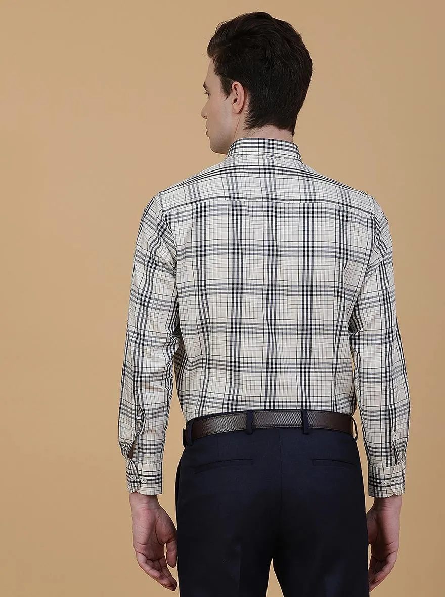 Cream Checked Slim Fit Formal Shirt | Metal