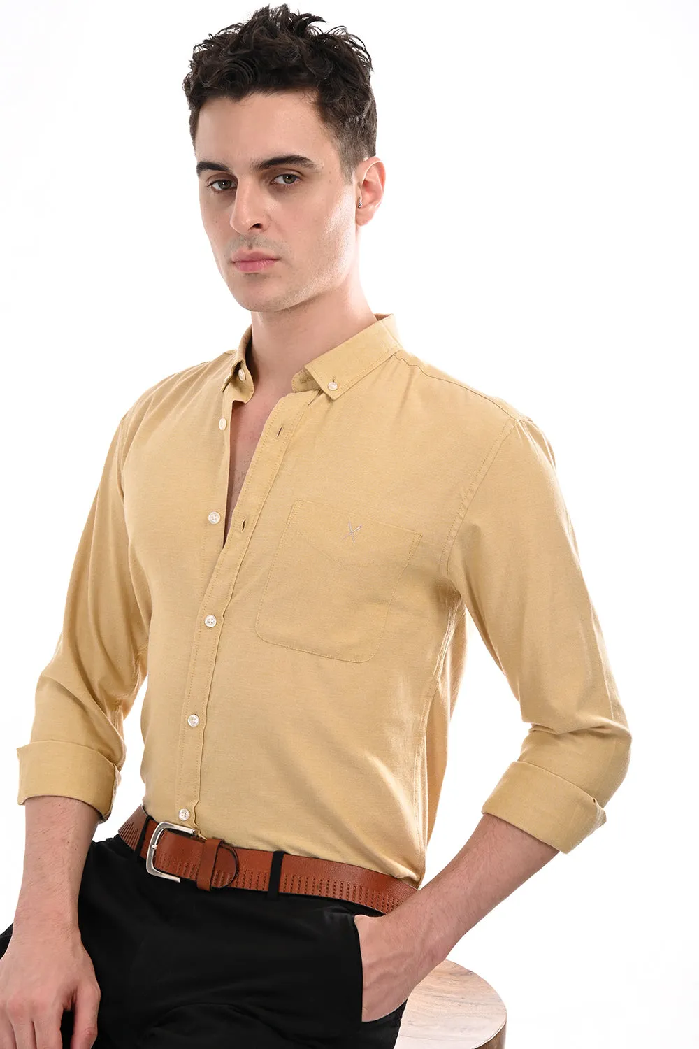 Dark Yellow New Age Oxford Semi Formal Shirt