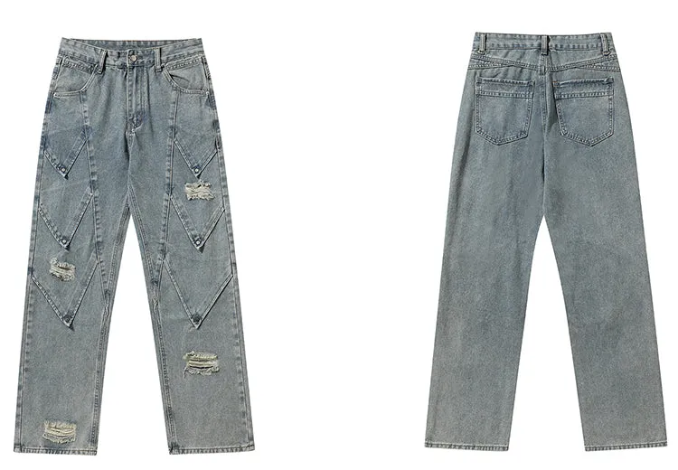 Deconstructed Diamond Denim Jeans