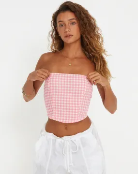 Den Bandeau Top in Gingham Pink