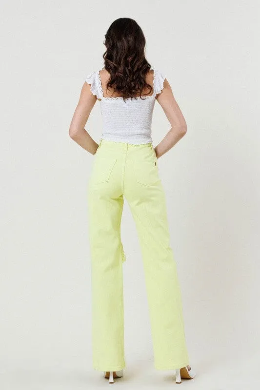 DISTRESSED WIDE CUT STRAIGHT LEG JEANS - Vibrant M.i.U