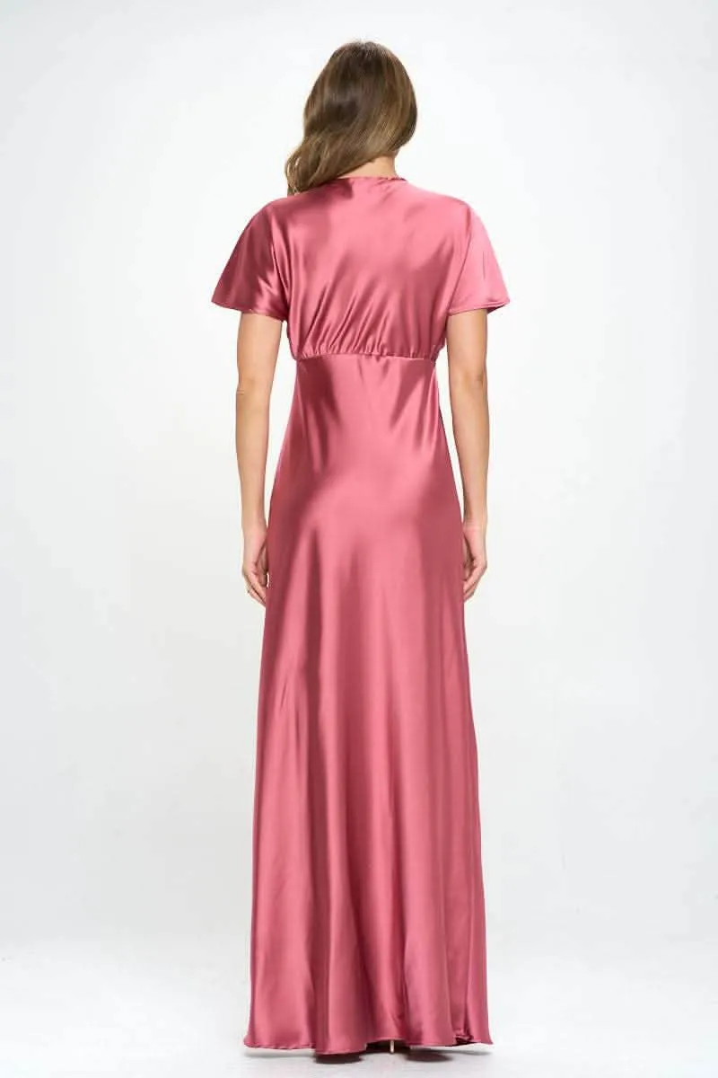 Elegant Satin Deep V-Neck Evening Gown