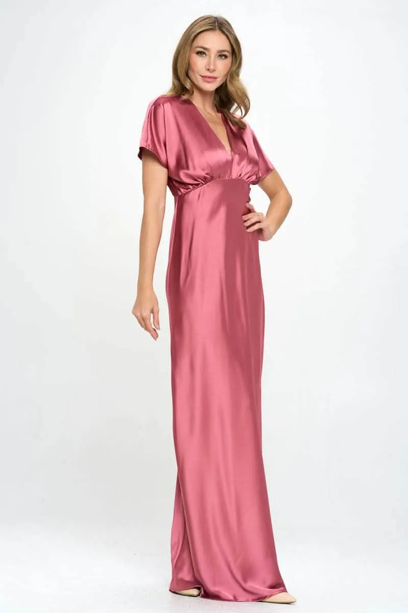 Elegant Satin Deep V-Neck Evening Gown