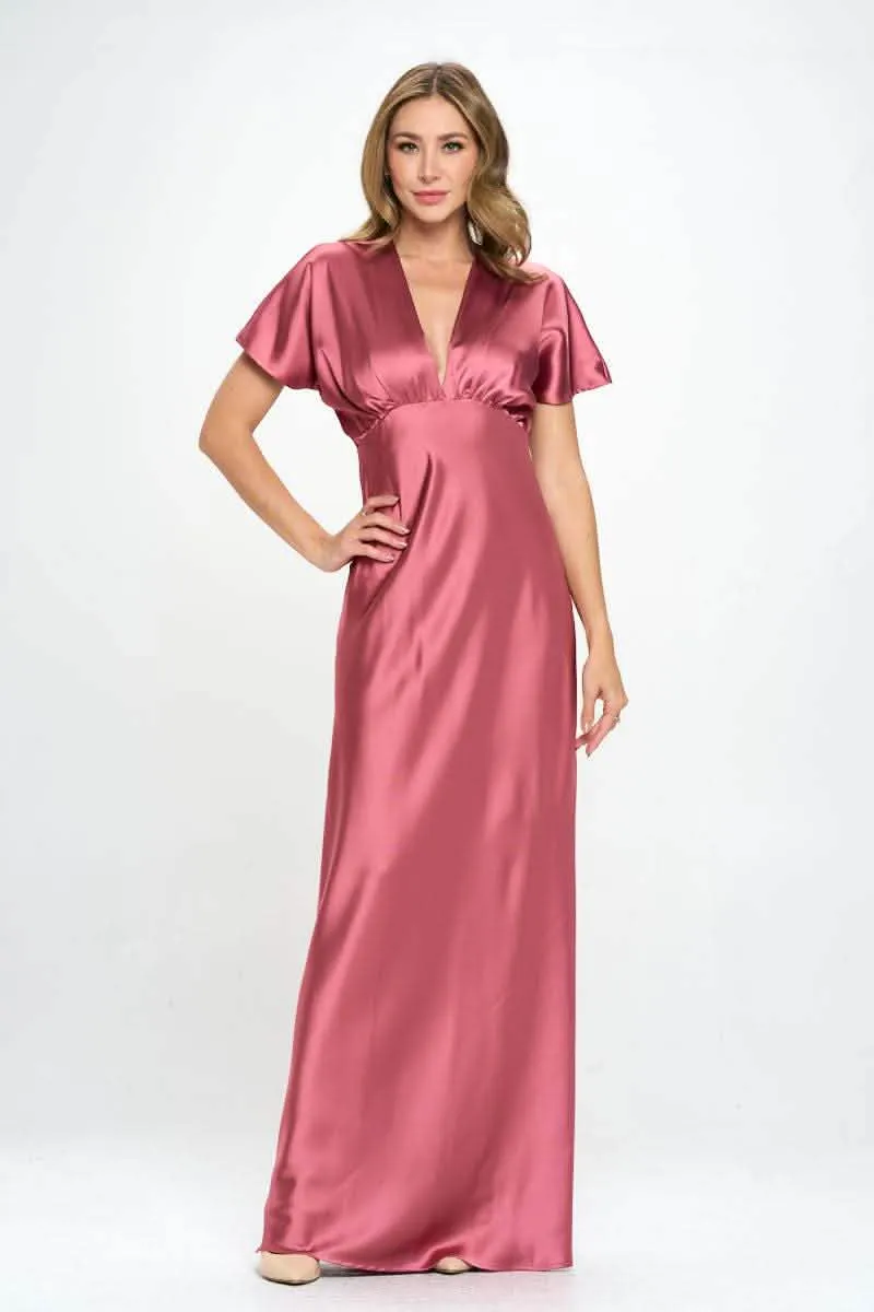 Elegant Satin Deep V-Neck Evening Gown