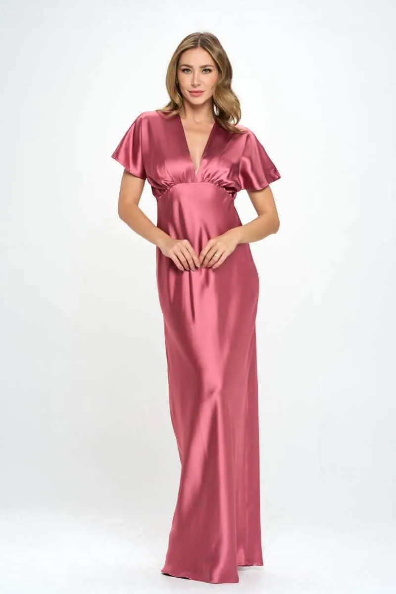 Elegant Satin Deep V-Neck Evening Gown