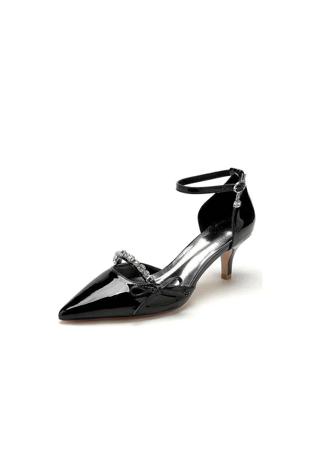 Elegant Stiletto Heel Patent Leather Pumps with Metallic Ornament