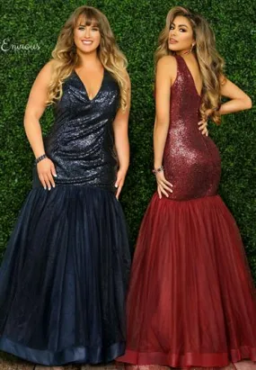 Envious Couture 1504 Size 24 Navy sequin mermaid prom dress Tulle Plus Size Gown