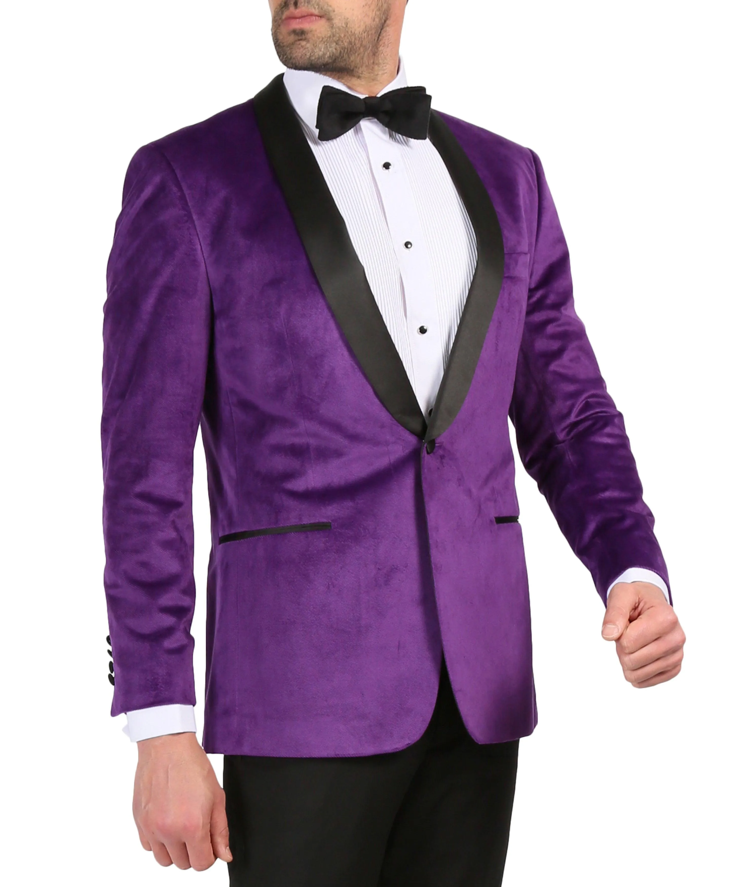 Enzo Purple Slim Fit Velvet Shawl Tuxedo Blazer