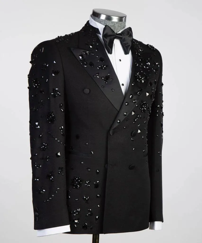 Exclusive Beaded Stone Stitched Black Tuxedo