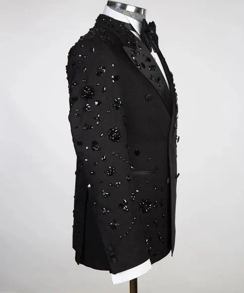 Exclusive Beaded Stone Stitched Black Tuxedo