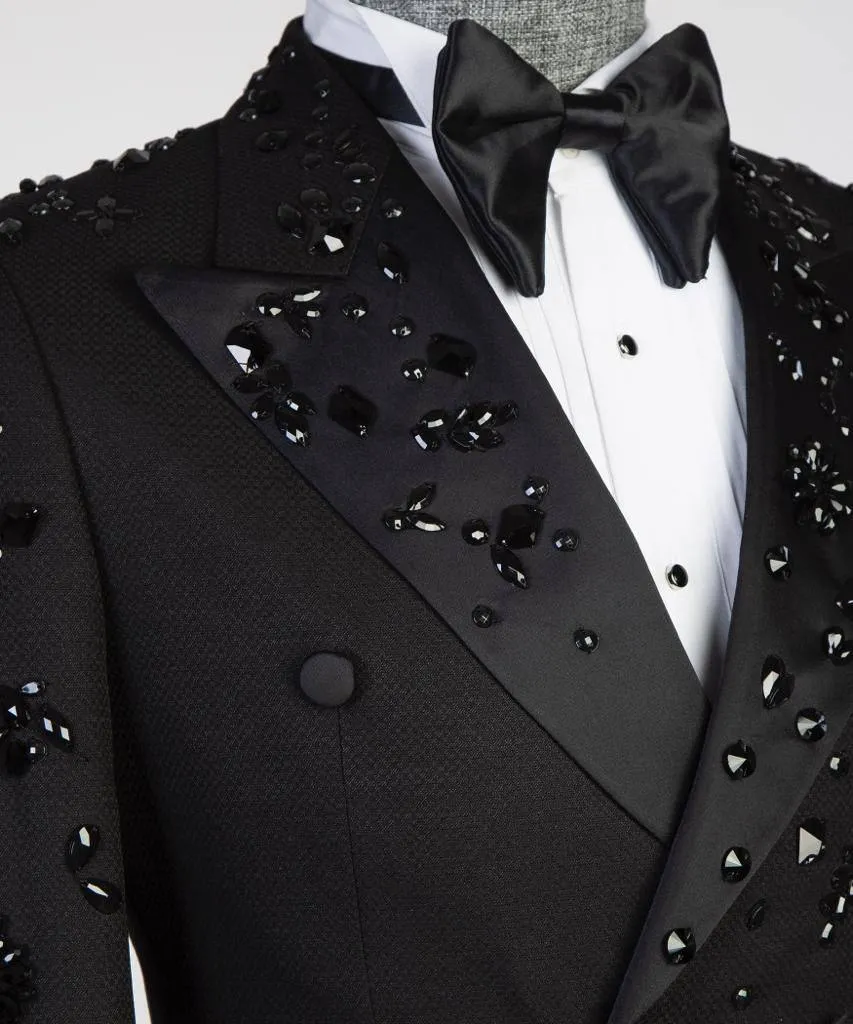 Exclusive Beaded Stone Stitched Black Tuxedo