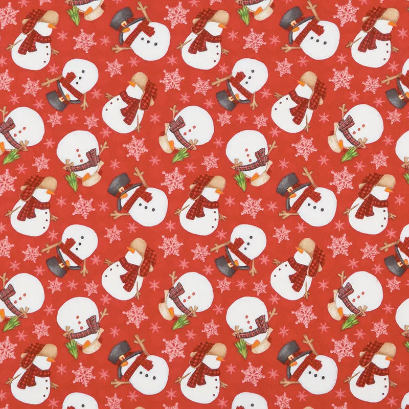 Flannel Gnomies - Tossed Snowmen Red Yardage