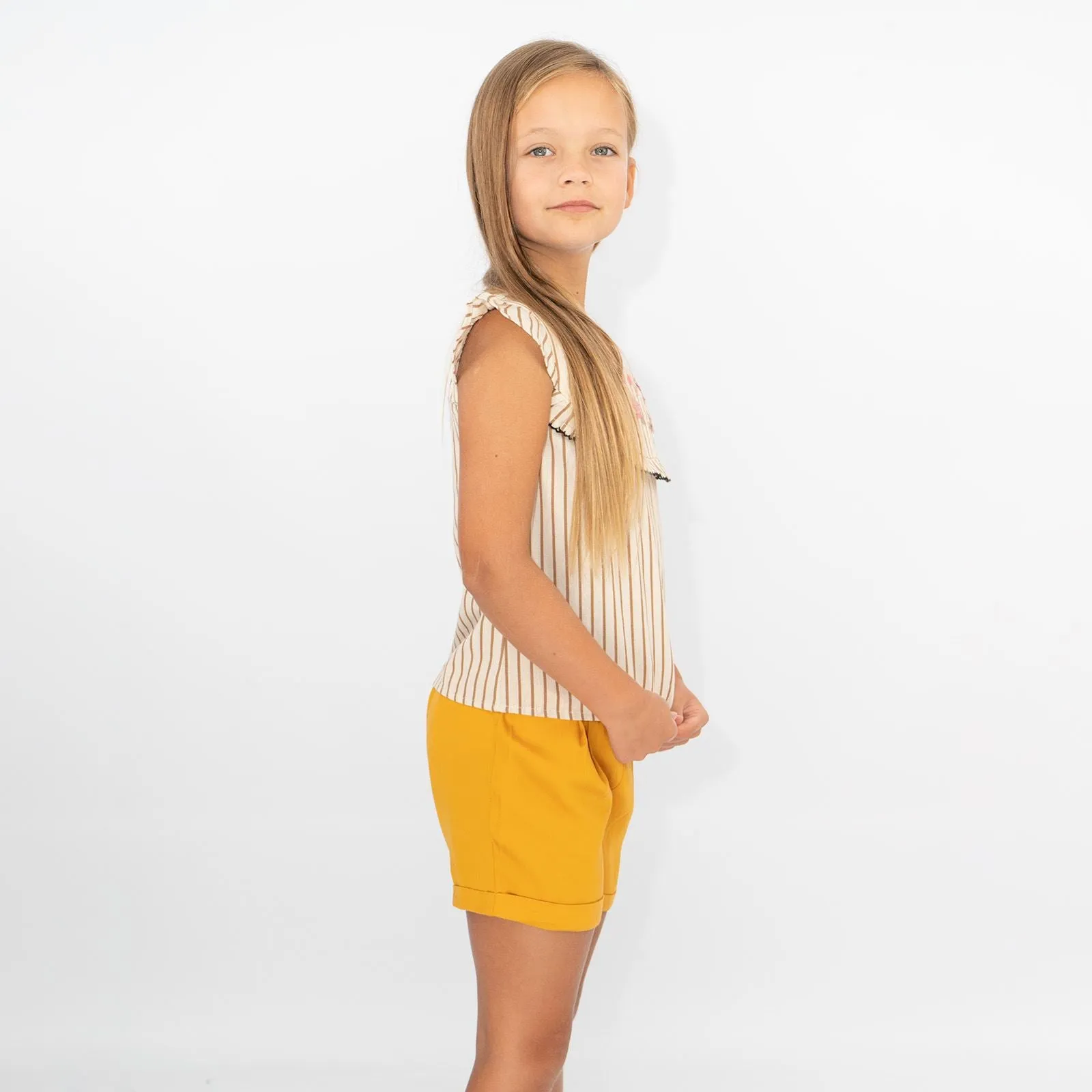 Girls Stripe Cotton Square Neck Short Sleeve Tops