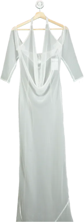 Halden White Sheer Cowl Neck Gown