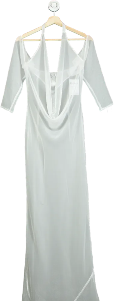 Halden White Sheer Cowl Neck Gown