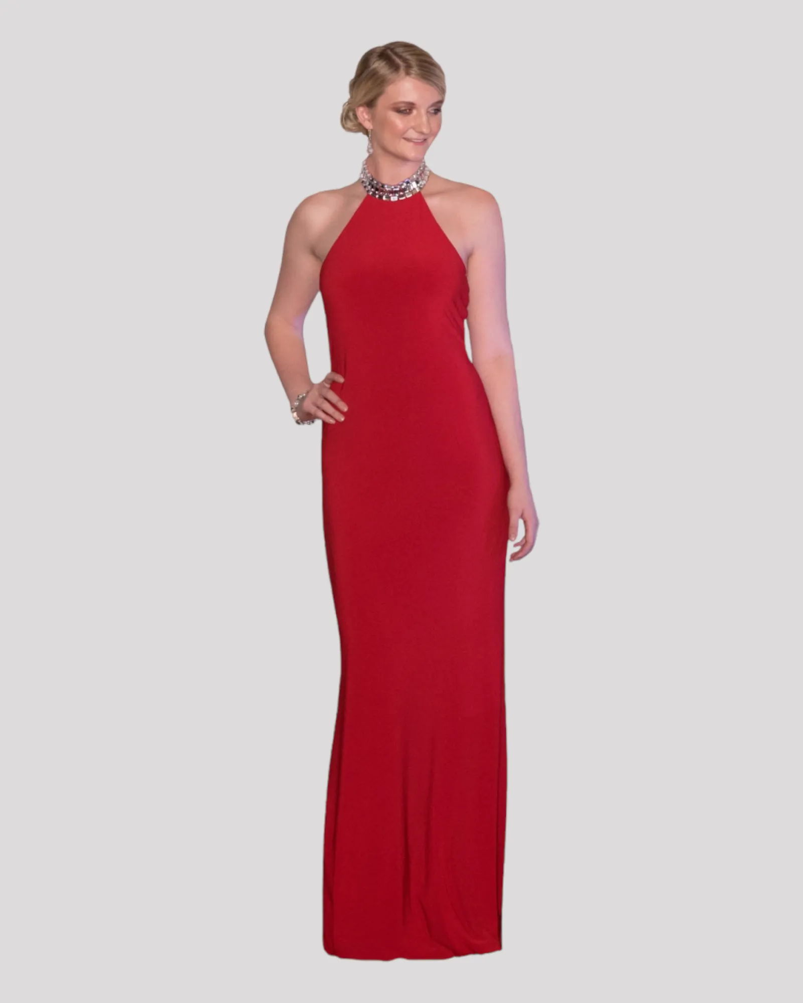 Hayley Crystal Halterneck Jersey Evening Dress