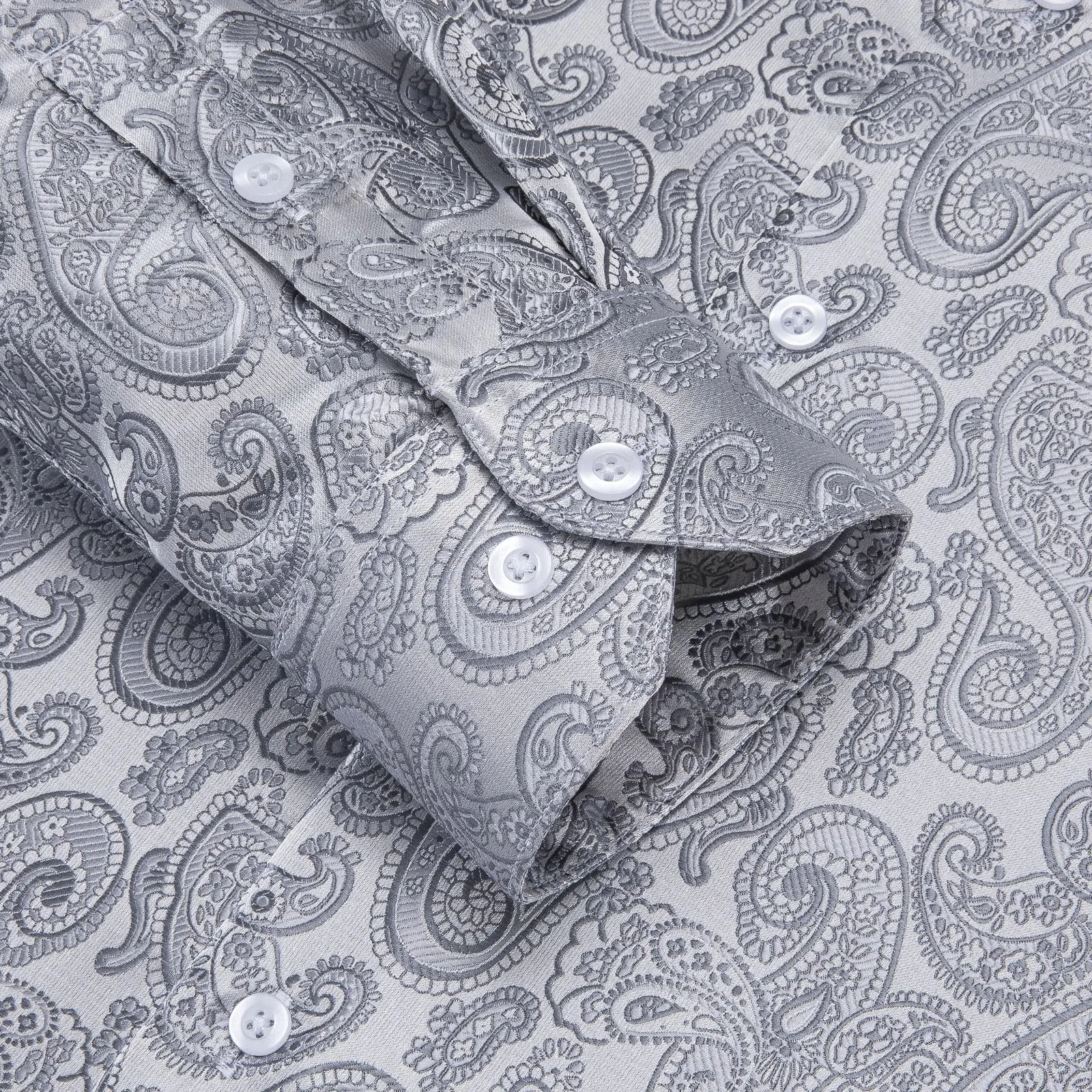 Hi-Tie Long Sleeve Shirt Silver Grey Paisley Winsdor Collar Mens Shirt