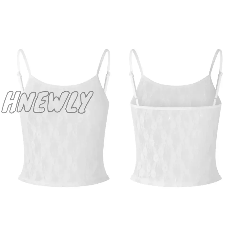 Hnewly Women's Y2K Vintage Basic Floral Lace Camisole Casual Summer Sheer See-through Sleeveless Crop Tops for Streetwear