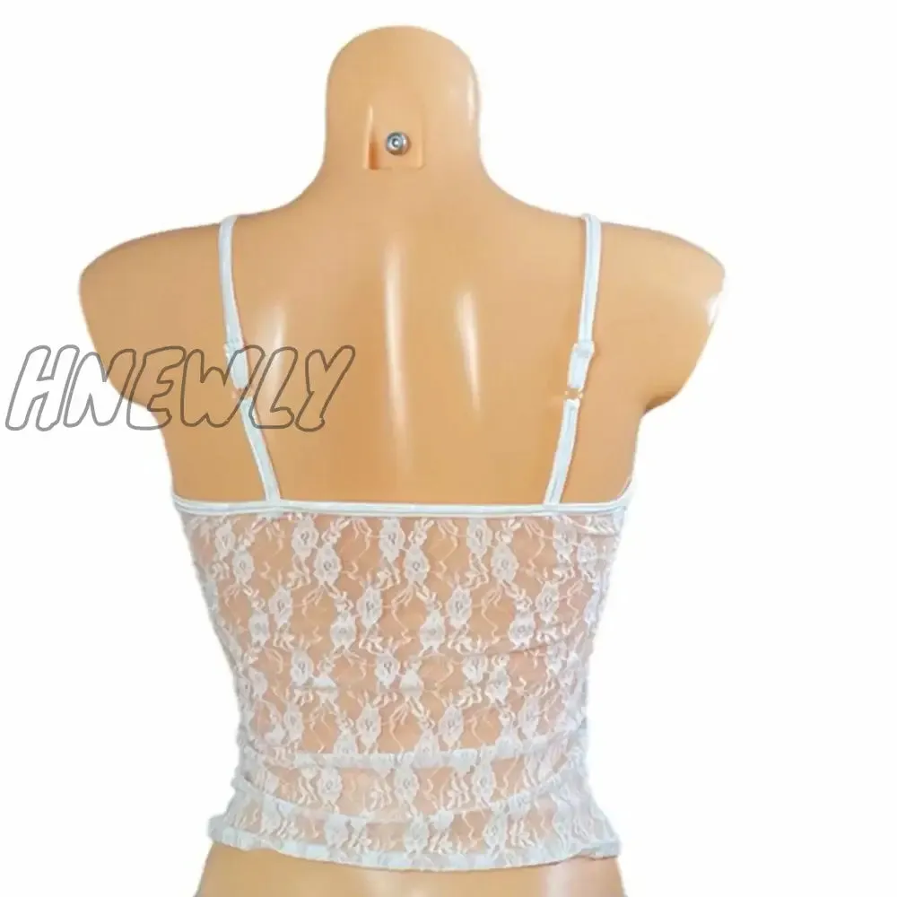 Hnewly Women's Y2K Vintage Basic Floral Lace Camisole Casual Summer Sheer See-through Sleeveless Crop Tops for Streetwear