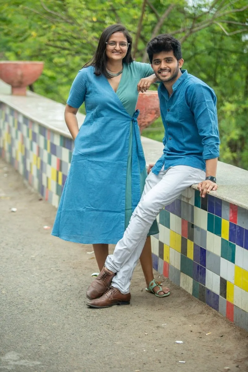 Indigo Mandarin Collar Khadi Shirt