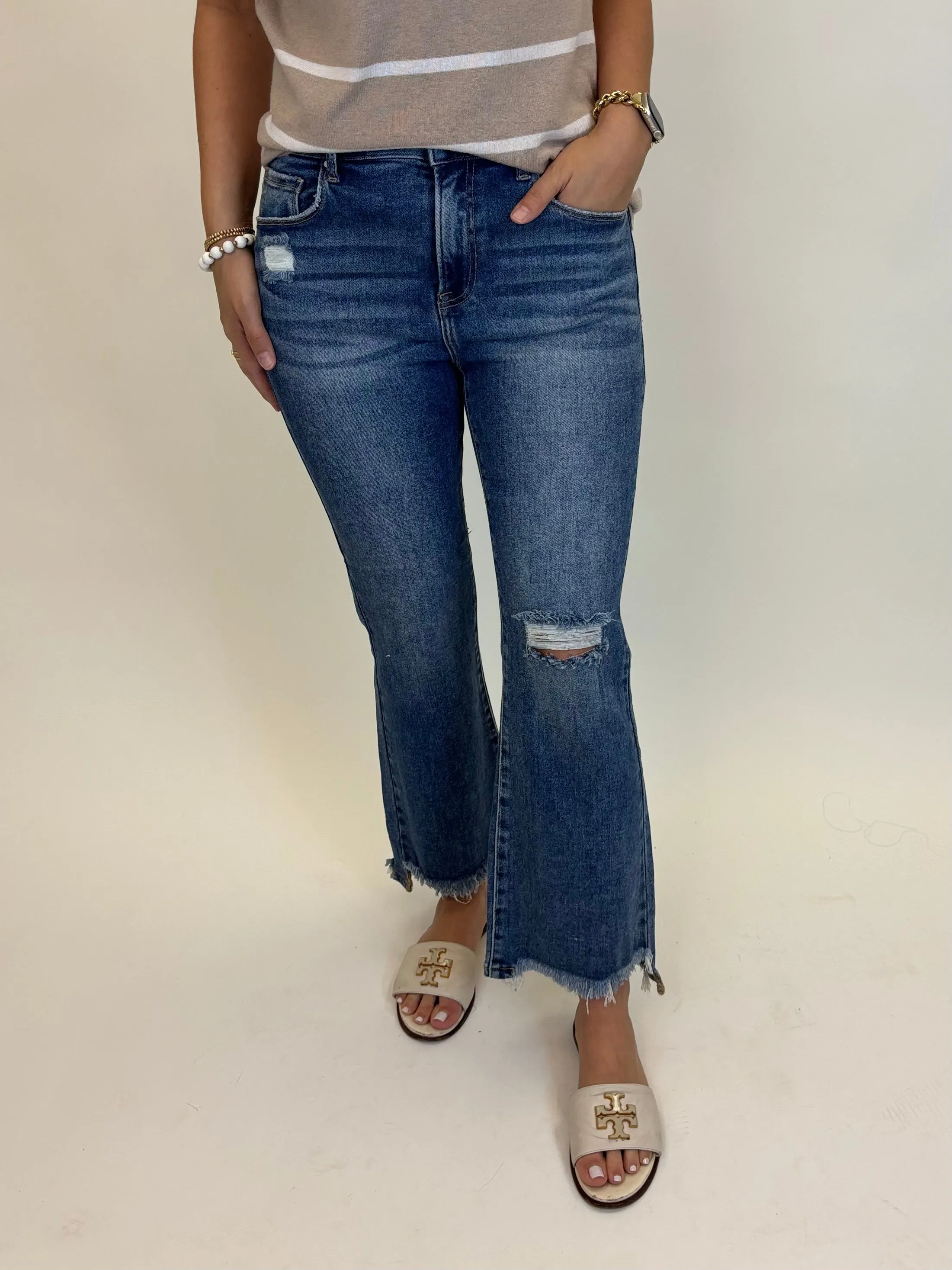 Jackie High Rise Crop Flare Jeans - Risen